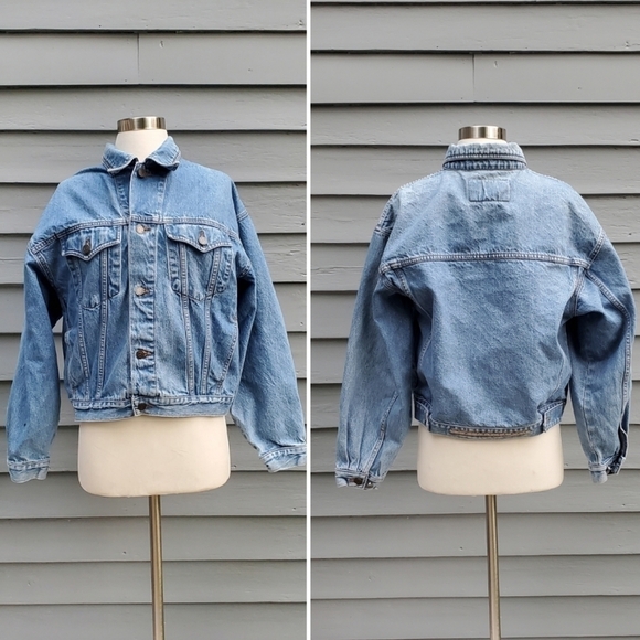 Vintage 90s y2k Limited Jeans Blue Jean Cotton Denim Classic Trucker Jacket Md - Picture 9 of 9